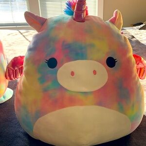 Squish-mallow HUGE 16” Pegasus unicorn rainbow tyedye stuffy like new clean cute